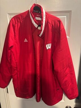 adidas Red Men's Team Puffer Jacket with White Trim